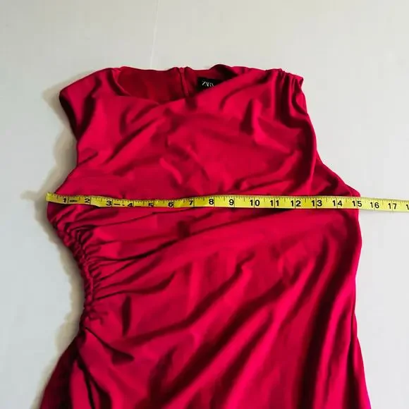 Zara Ruched Sleeveless Midi Dress Size M Medium Pink - Picture 6 of 8